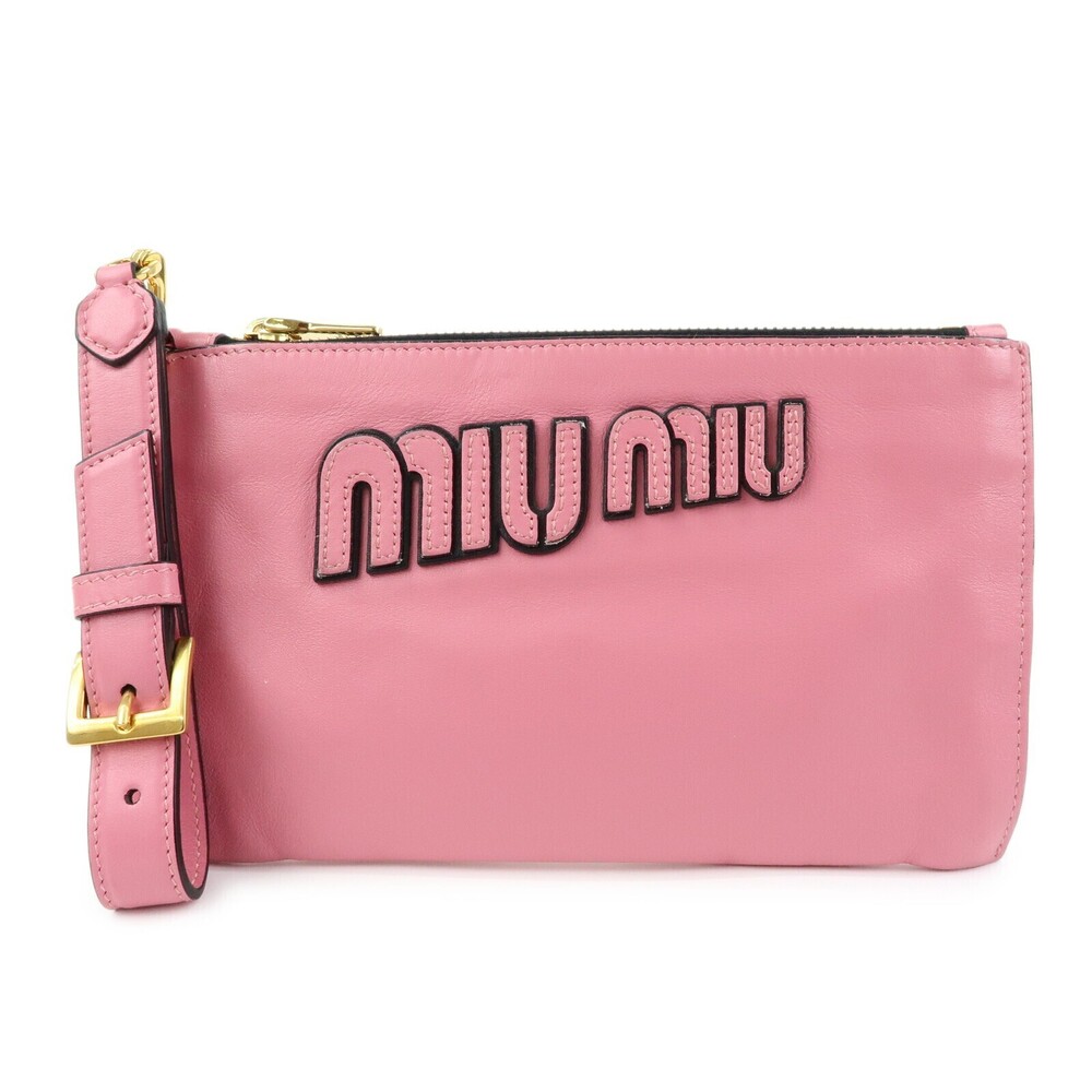 Miu Miu Logo Chain Clutch Shearling